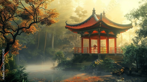 Pagoda architectual, pagoda in sunset rural scene building exterior spirituality decoration