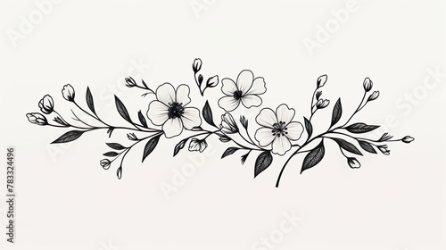 This image features a beautifully hand-drawn floral branch illustration with fine line art and delicate details