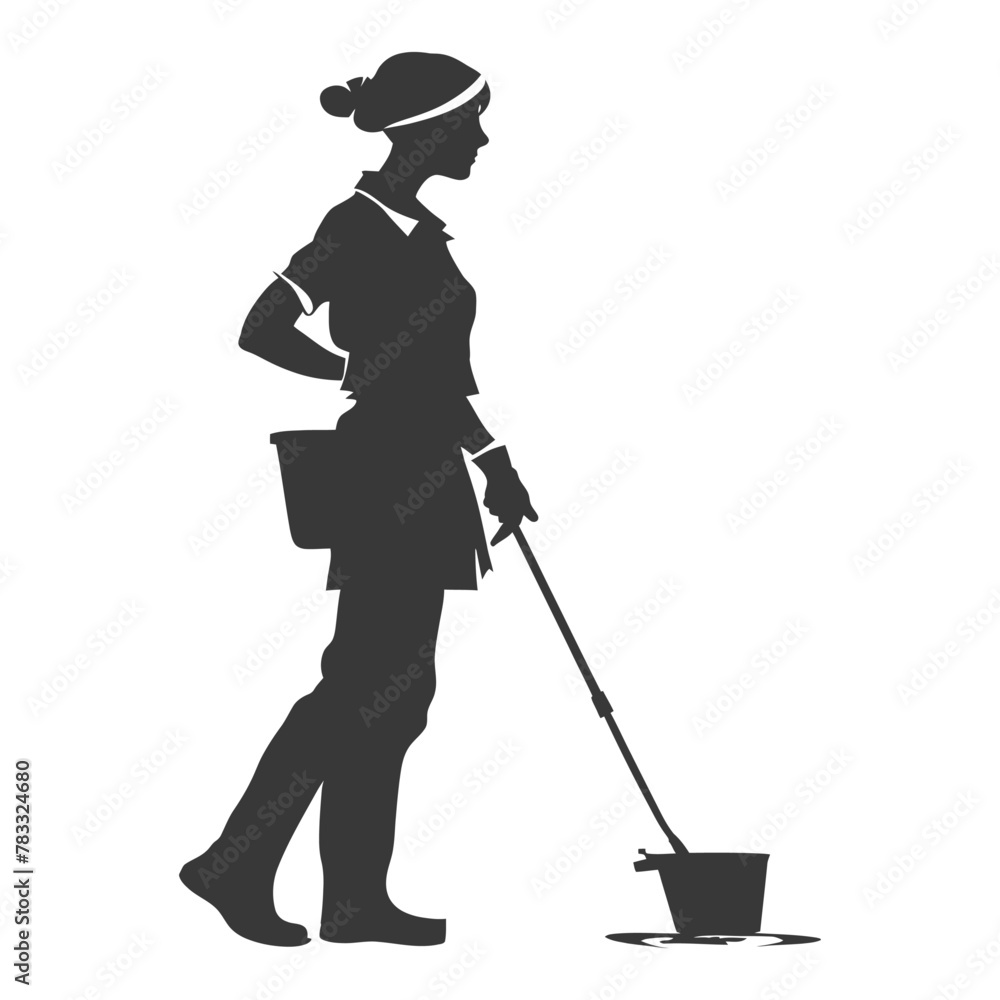 Silhouette housekeeper in action full body black color only Silhouette housekeeper in action full body black color only