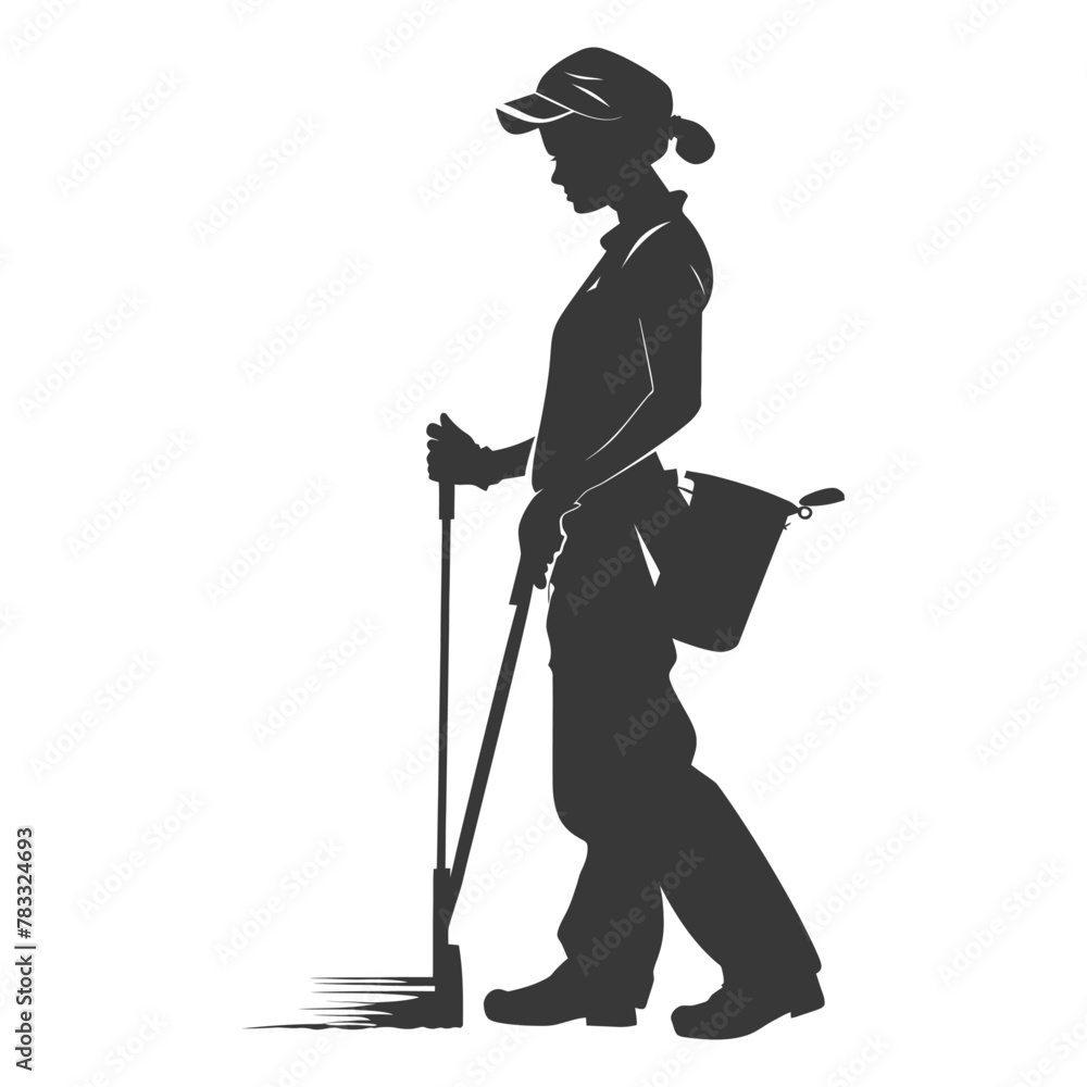 Silhouette housekeeper in action full body black color only Silhouette housekeeper in action full body black color only