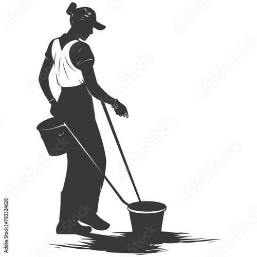 Silhouette housekeeper in action full body black color only