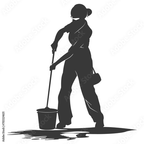Silhouette housekeeper in action full body black color only