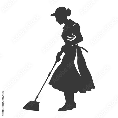 Silhouette housekeeper in action full body black color only