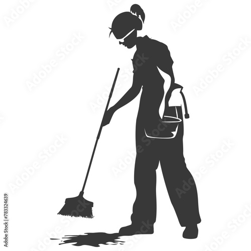 Silhouette housekeeper in action full body black color only