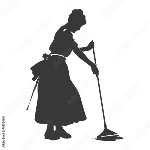 Silhouette housekeeper in action full body black color only