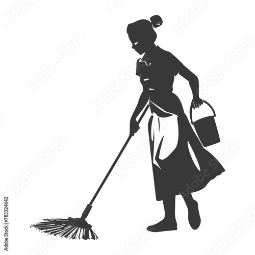 Silhouette housekeeper in action full body black color only