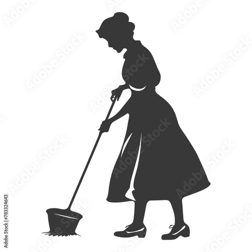 Silhouette housekeeper in action full body black color only