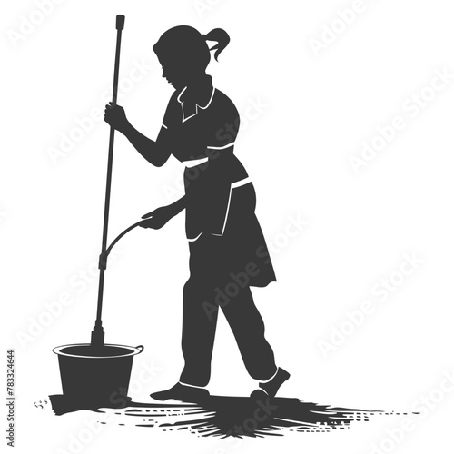 Silhouette housekeeper in action full body black color only