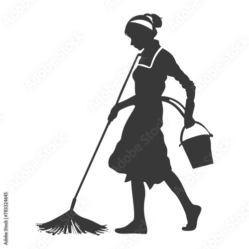 Silhouette housekeeper in action full body black color only