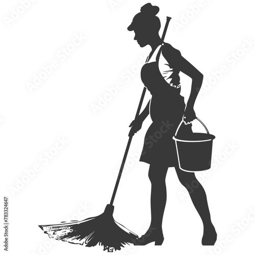 Silhouette housekeeper in action full body black color only