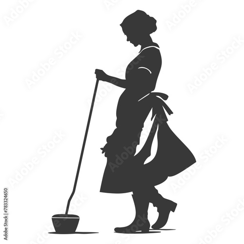 Silhouette housekeeper in action full body black color only