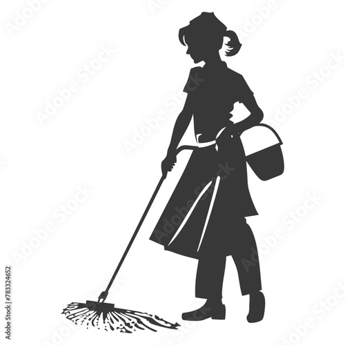 Silhouette housekeeper in action full body black color only