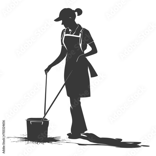 Silhouette housekeeper in action full body black color only