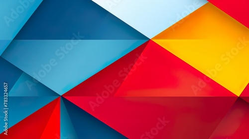 This image displays a dynamic mixture of blue, red, and yellow triangles in a geometric pattern
