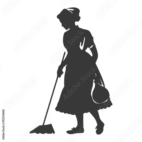 Silhouette housekeeper in action full body black color only