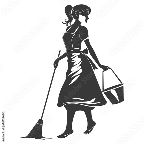 Silhouette housekeeper in action full body black color only