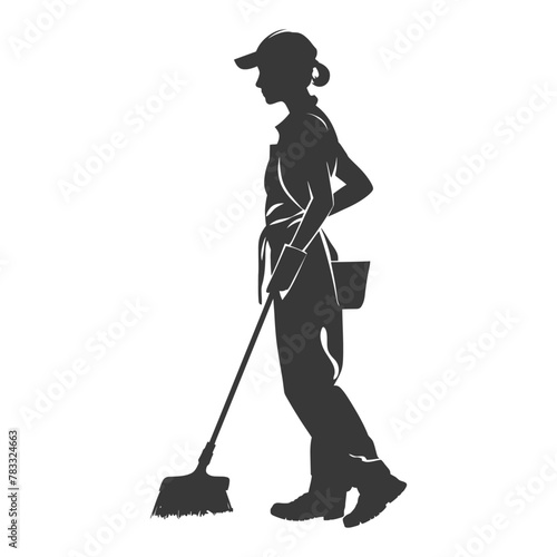 Silhouette housekeeper in action full body black color only