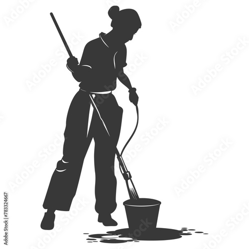 Silhouette housekeeper in action full body black color only