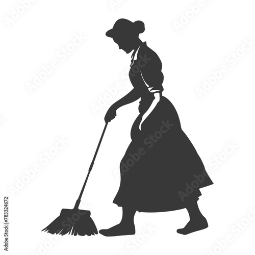 Silhouette housekeeper in action full body black color only