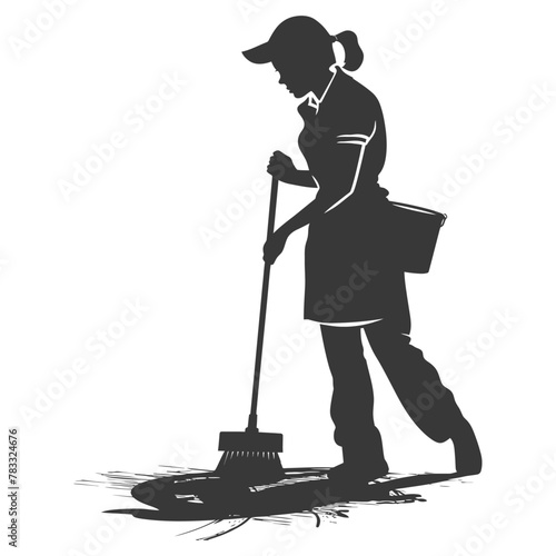 Silhouette housekeeper in action full body black color only