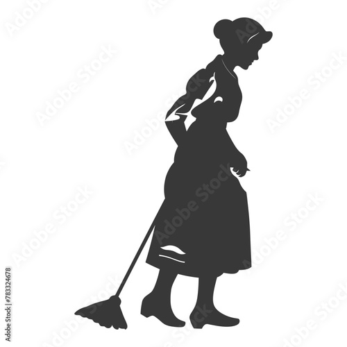 Silhouette housekeeper in action full body black color only