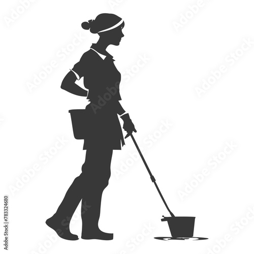 Silhouette housekeeper in action full body black color only