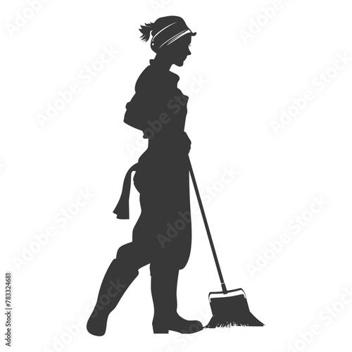 Silhouette housekeeper in action full body black color only
