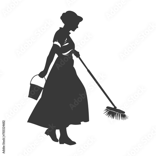 Silhouette housekeeper in action full body black color only