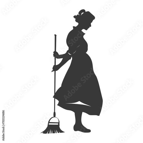 Silhouette housekeeper in action full body black color only