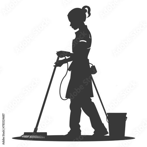 Silhouette housekeeper in action full body black color only