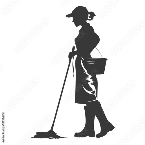 Silhouette housekeeper in action full body black color only