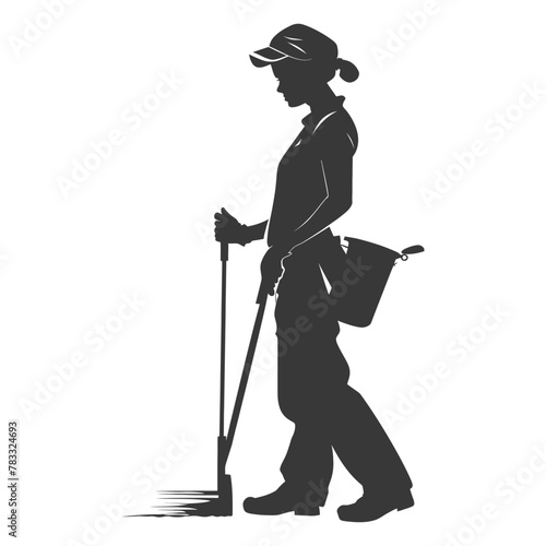 Silhouette housekeeper in action full body black color only