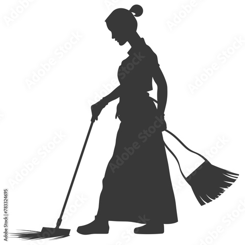 Silhouette housekeeper in action full body black color only