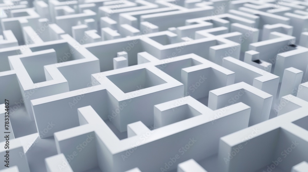 Endless Complexity: A 3D Maze - Aerial view of an intricate and endless 3D white maze. Endless Complexity: A 3D Maze - Aerial view of an intricate and endless 3D white maze.