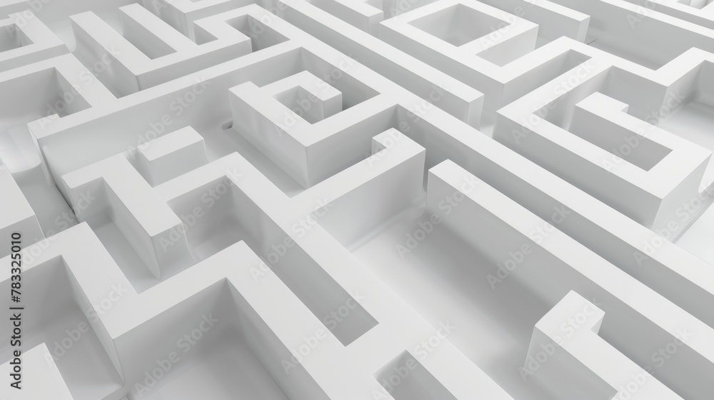 Endless Complexity: A 3D Maze - Aerial view of an intricate and endless 3D white maze. Endless Complexity: A 3D Maze - Aerial view of an intricate and endless 3D white maze.