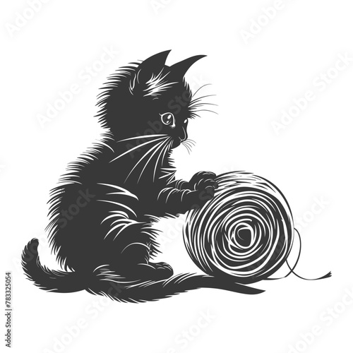 Wallpaper Mural Silhouette kitten animal playing woll roll black color only Torontodigital.ca