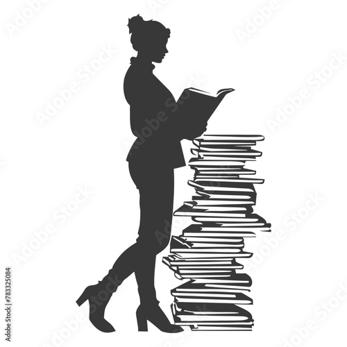 Silhouette librarian in action full body black color only