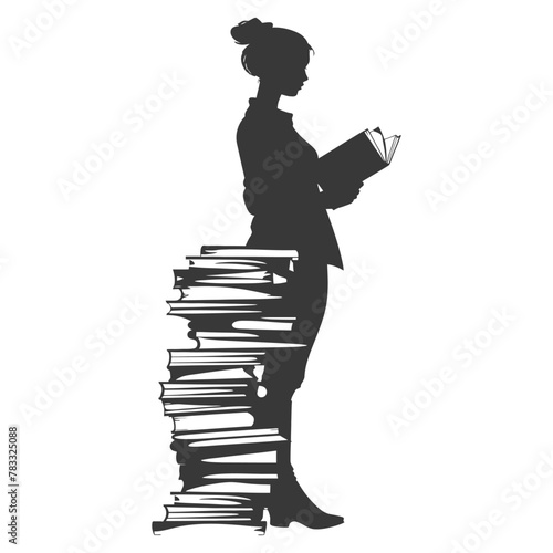 Silhouette librarian in action full body black color only