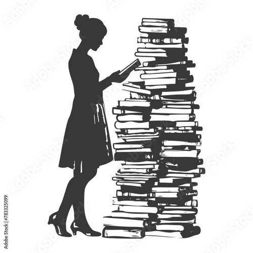 Silhouette librarian in action full body black color only