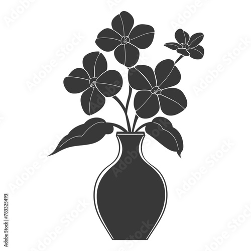 Silhouette periwinkle flower in the vase black color only