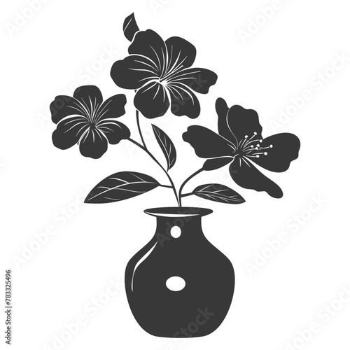 Silhouette periwinkle flower in the vase black color only