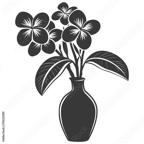 Silhouette plumeria flower in the vase black color only