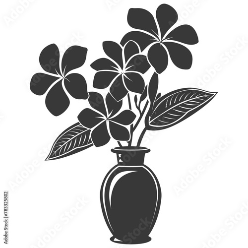 Silhouette plumeria flower in the vase black color only