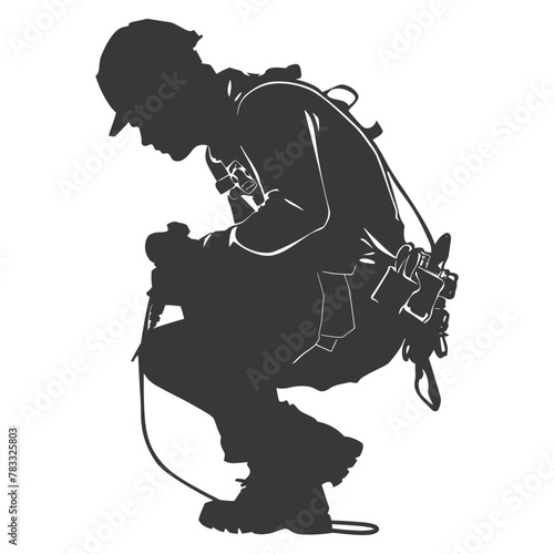 Silhouette repairman in action full body black color only