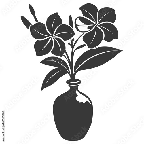 Silhouette plumeria flower in the vase black color only
