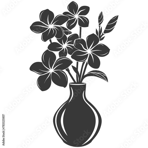 Silhouette plumeria flower in the vase black color only