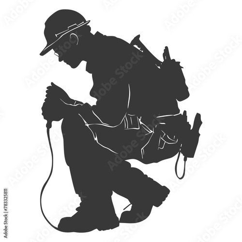 Silhouette repairman in action full body black color only