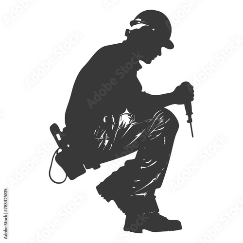 Silhouette repairman in action full body black color only