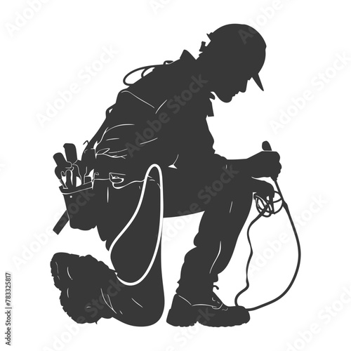Silhouette repairman in action full body black color only