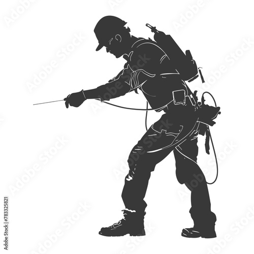 Silhouette repairman in action full body black color only